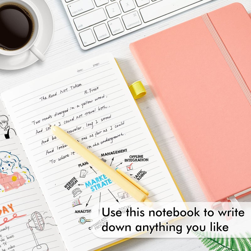 feela 3 Pack Hardcover Notebook For Women  Classic Ruled Lined Journal Set School Business Supplies  with 3 Black Pens  120 GSM  5.1 x8.3   A5  Pastel Colors  Light Yellow  Light Pink  Pale Orange - Image 4